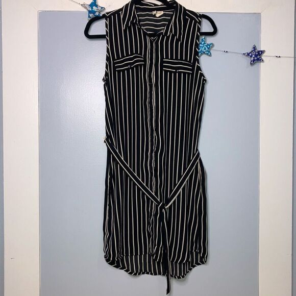 Japna, Sleeveless Vertical Striped Tunic Style Button Up Dress, Junior’s Small - Picture 1 of 8